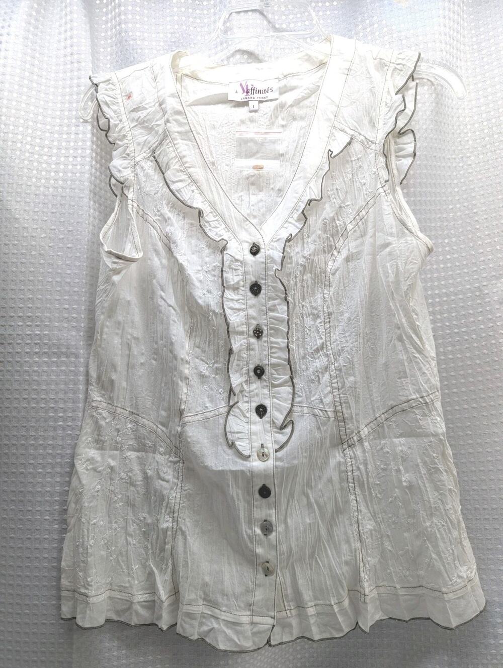 Boho,Cottage, Feminine Affinites Cotton Top,Ruffled Sleeve,Decorative Buttons